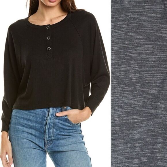 NWT Chaser Cozy Oversized Long Sleeve Crewneck Shirt Boxy Tee Heather Black S - Picture 1 of 14
